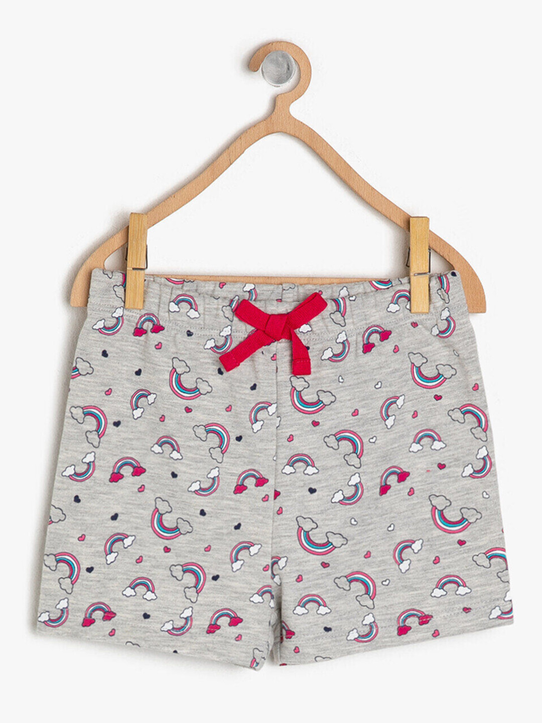 

Koton Girls Grey Melange & Pink Conversational Printed Shorts