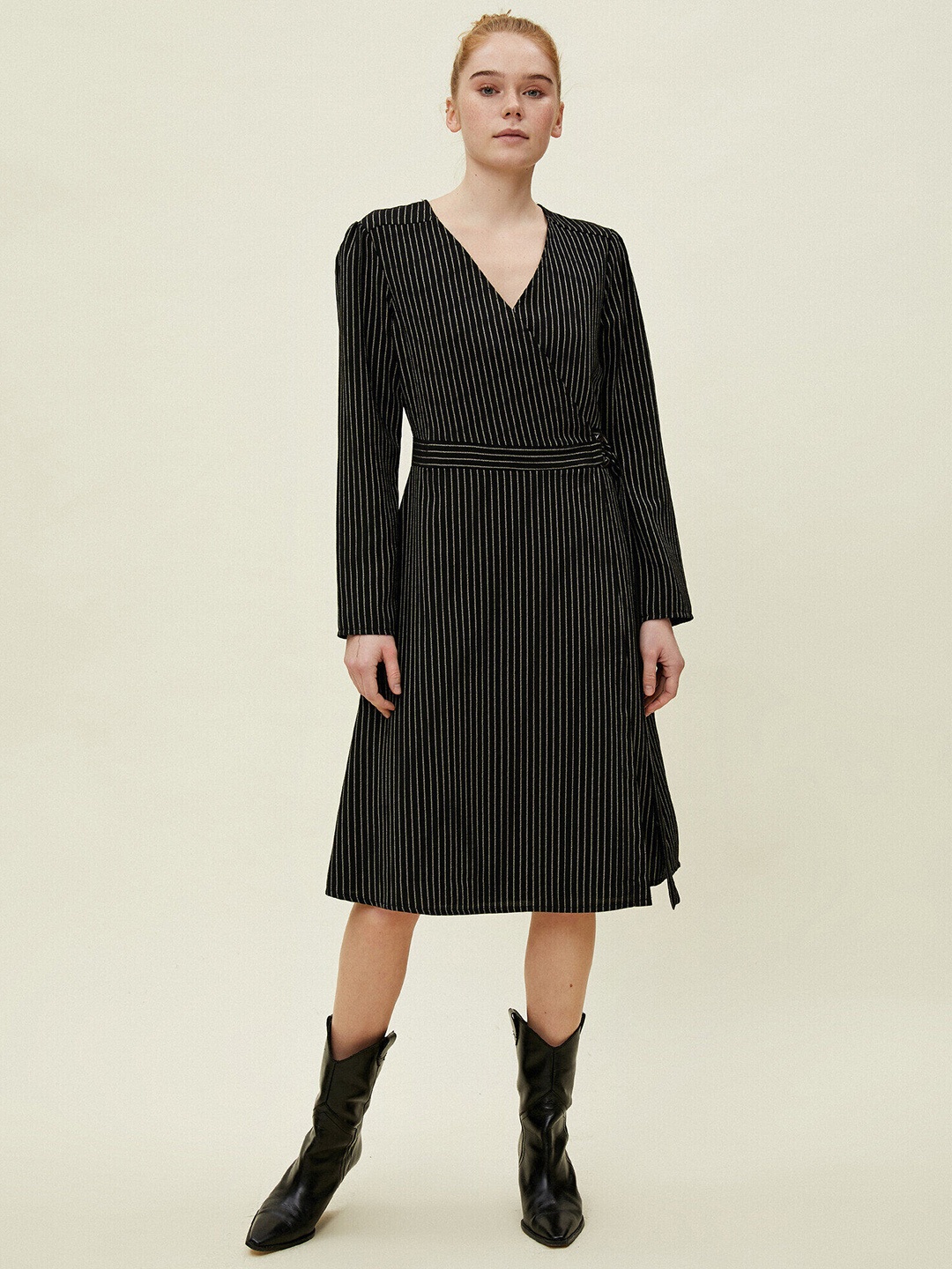 

Koton Black & White Striped Midi Dress