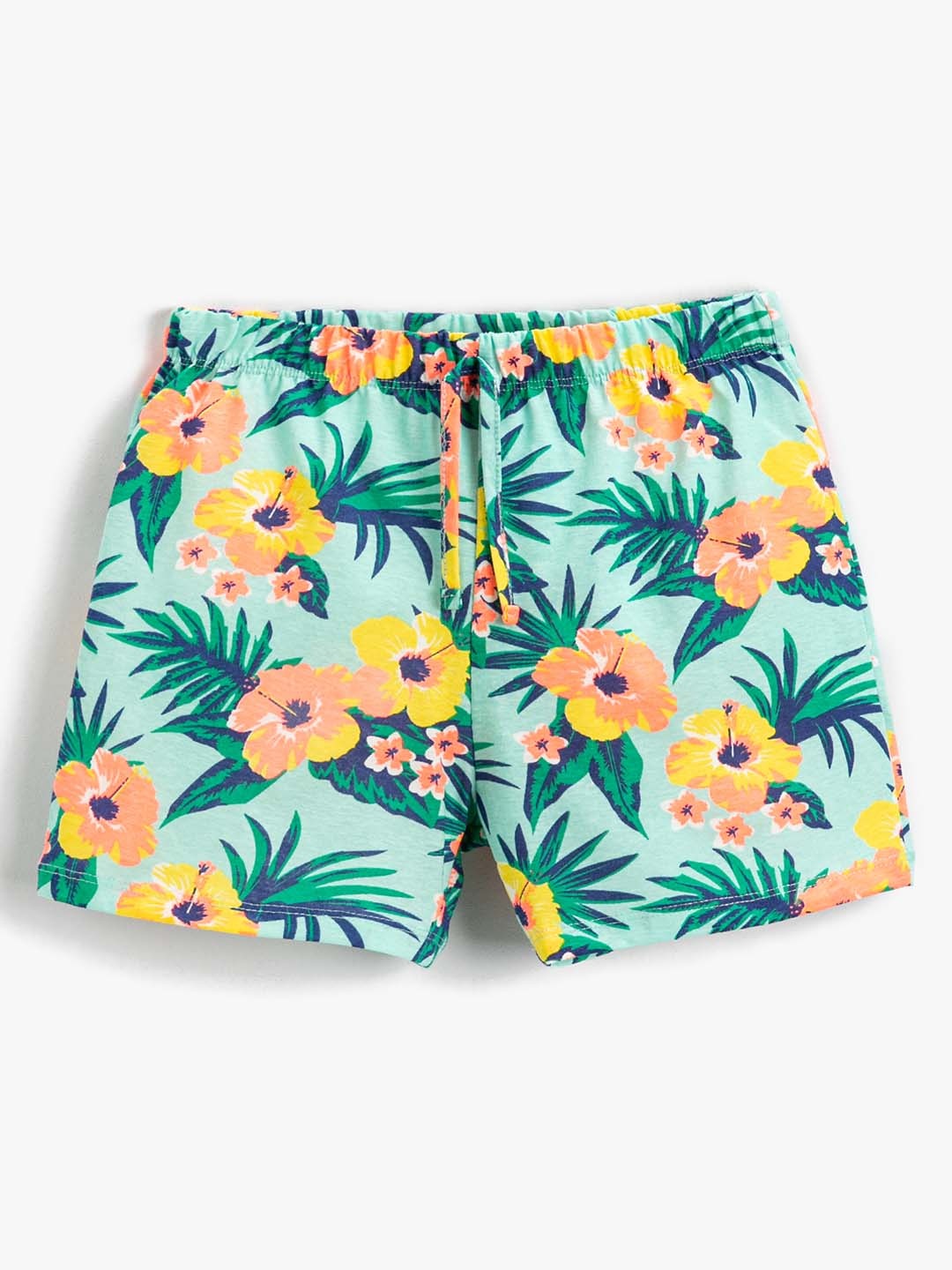 

Koton Girls Green & Yellow Pure Cotton Floral & Tropical Printed Shorts