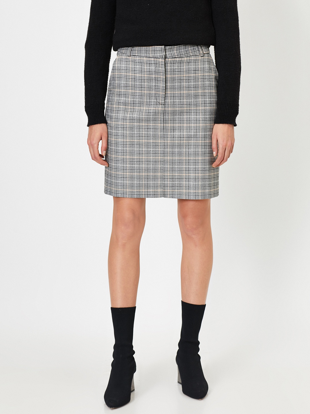 

Koton White & Black Checked Straight Skirt