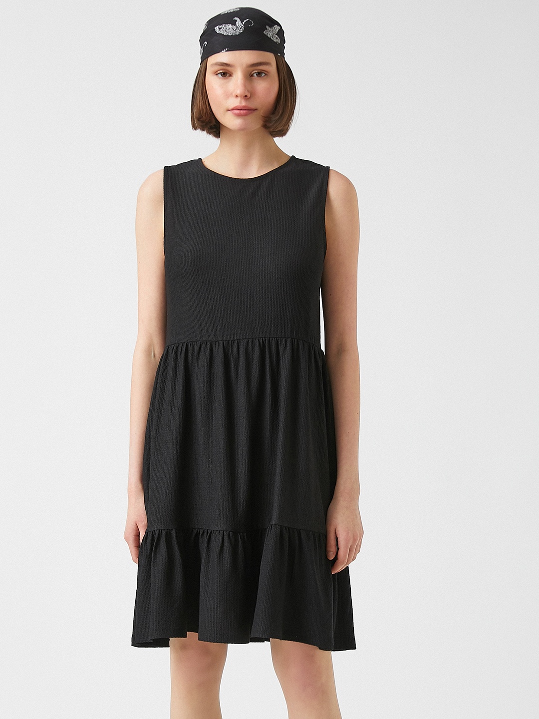 

Koton Black Textured Effect Tiered A-Line Dress