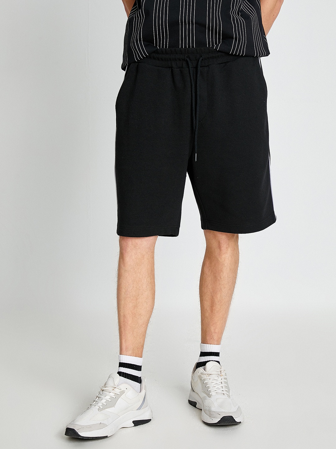 

Koton Men Black Slim Fit Striped Shorts
