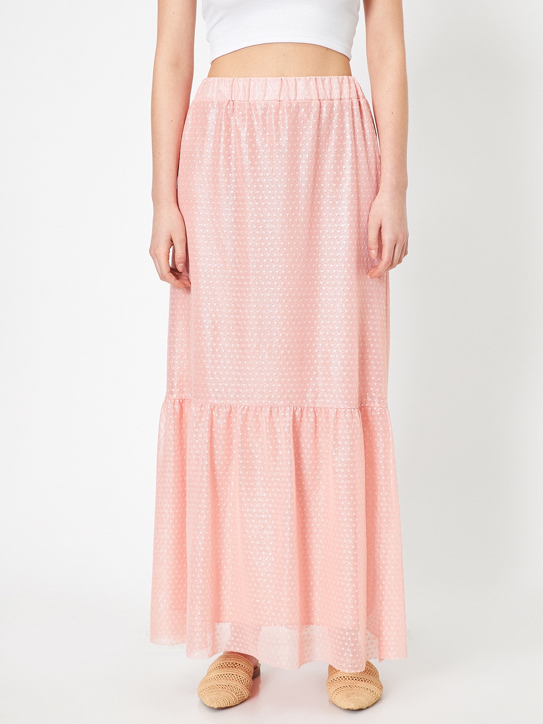 

Koton Women Pink Self Design Tiered Maxi Skirt