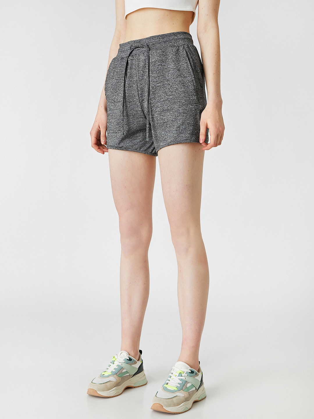 

Koton Women Charcoal Grey Melange Effect High-Rise Sports Shorts
