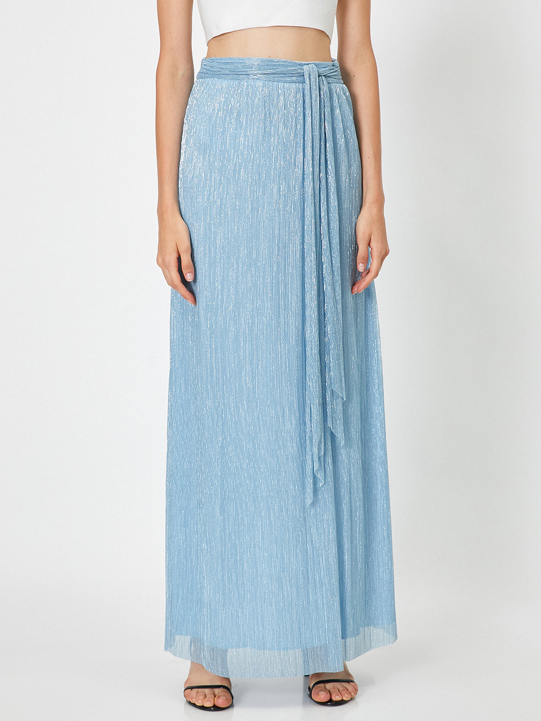 

Koton Women Blue Shimmery Flared Maxi Skirt
