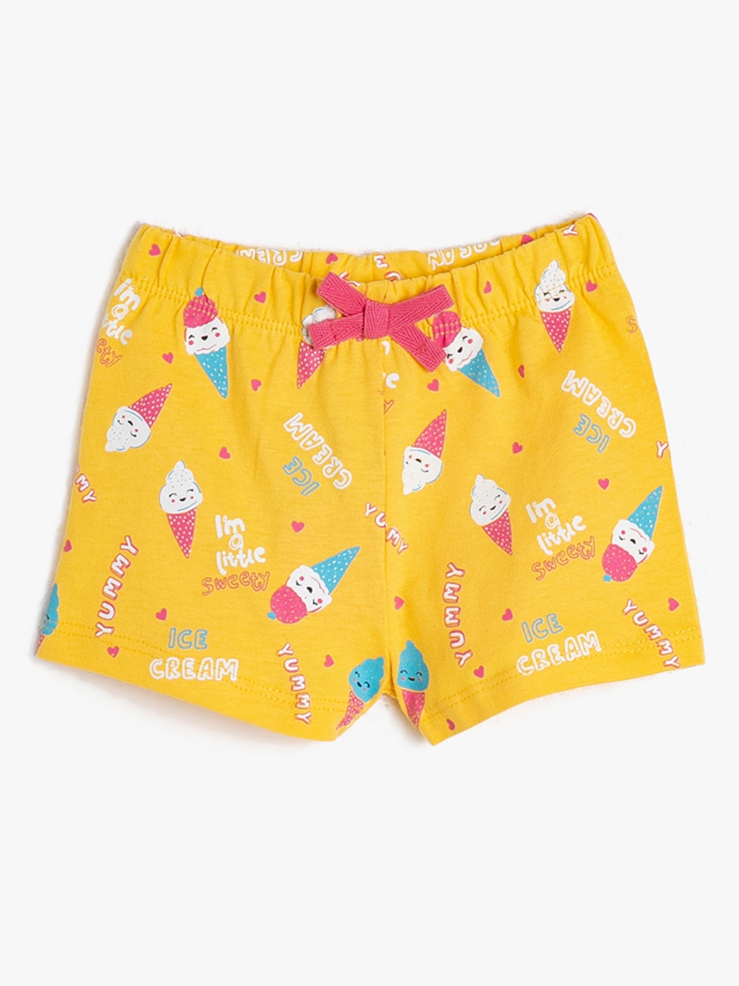 

Koton Girls Mustard Yellow & Pink Pure Cotton Ice Cream Printed Shorts