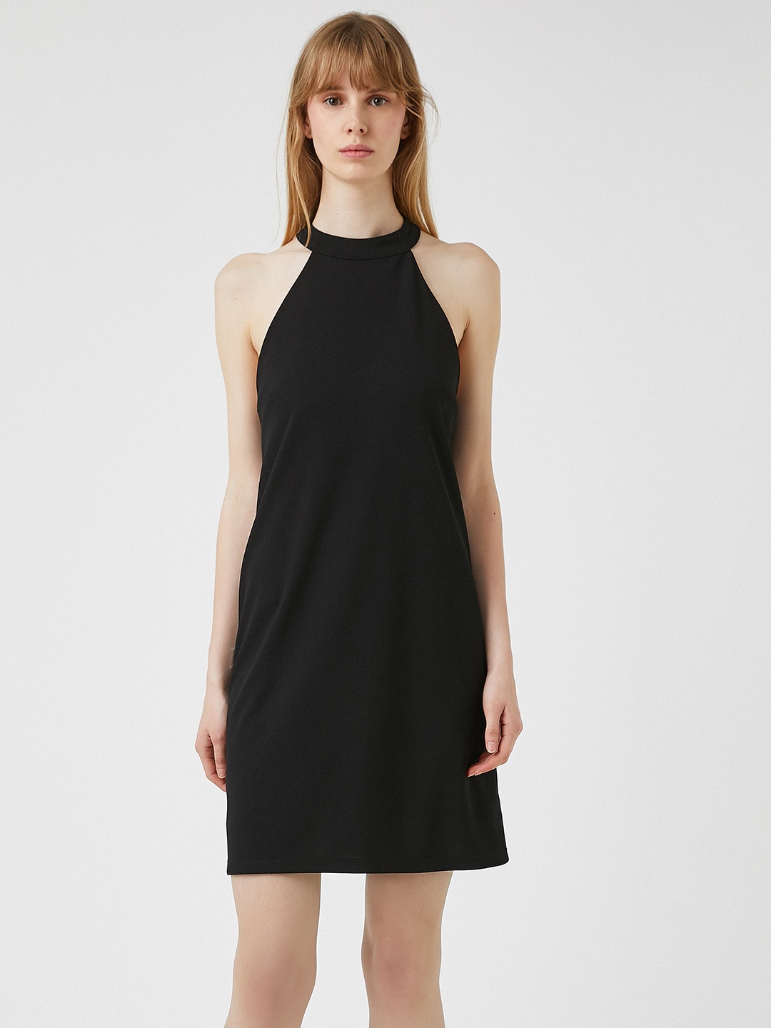 

Koton Women Black Solid Halter Neck A-Line Dress