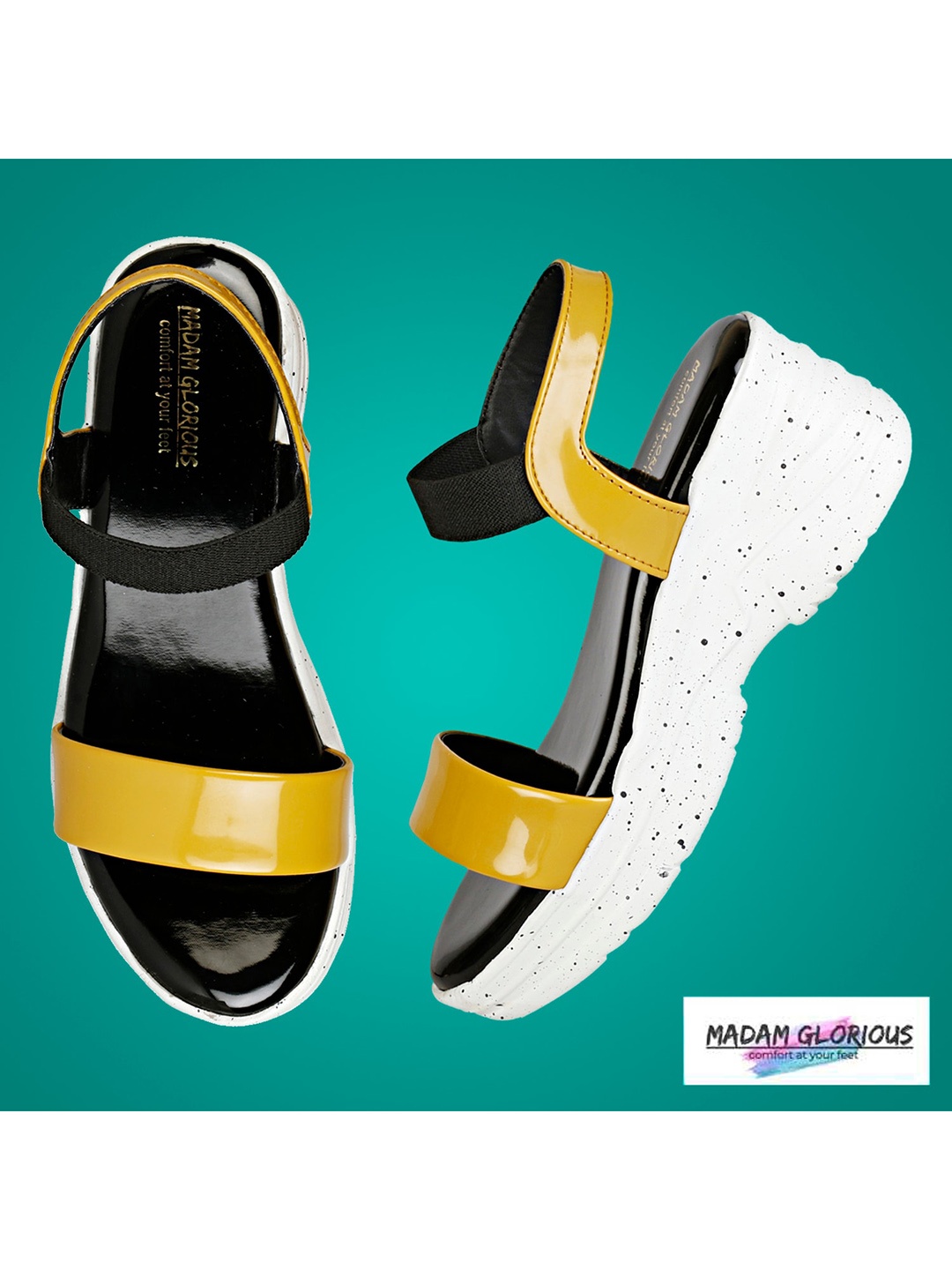 

madam glorious Yellow Embellished Wedge Sandals