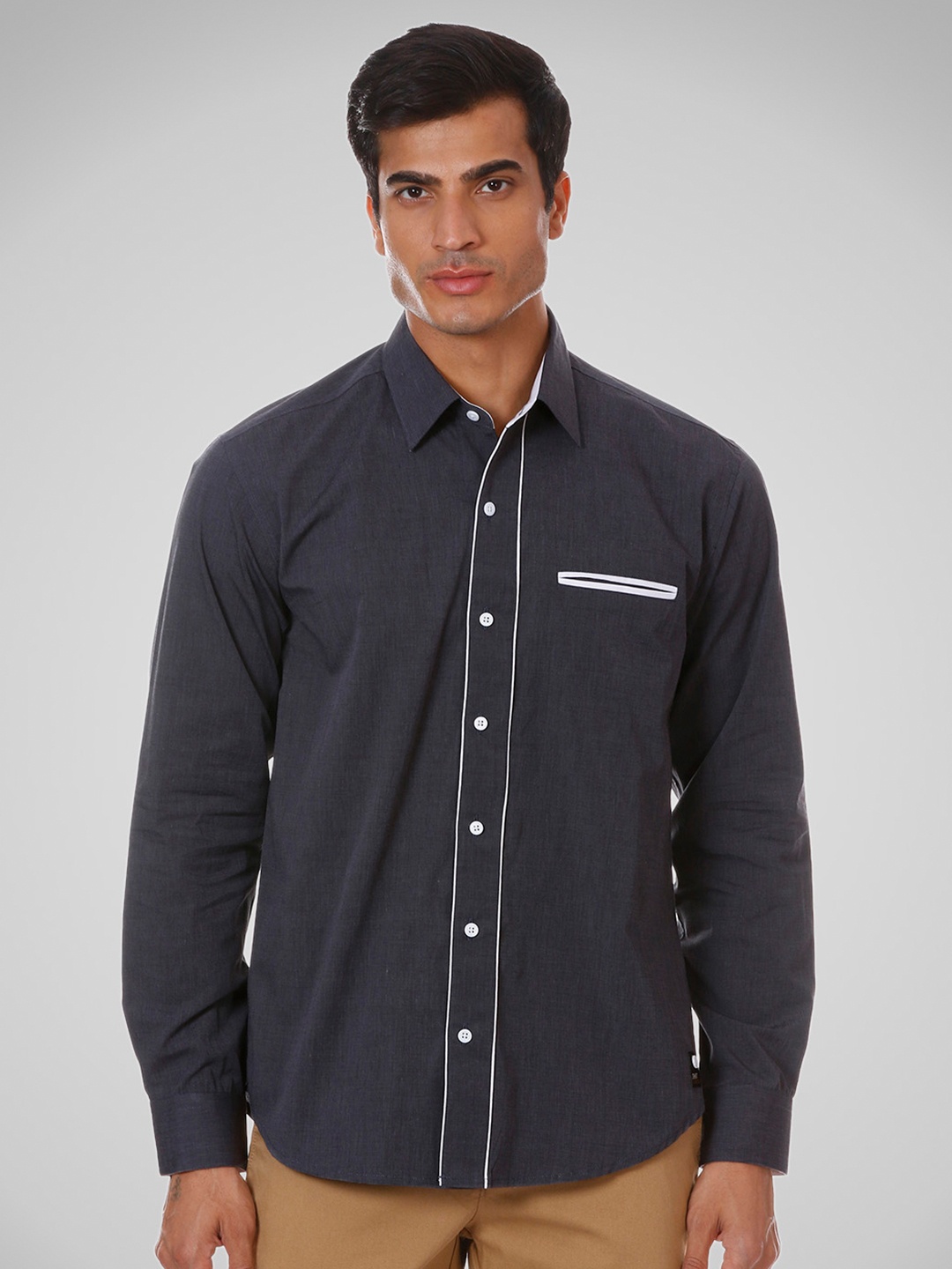 

SHIRT THEORY Men Grey Comfort Casual Shirt