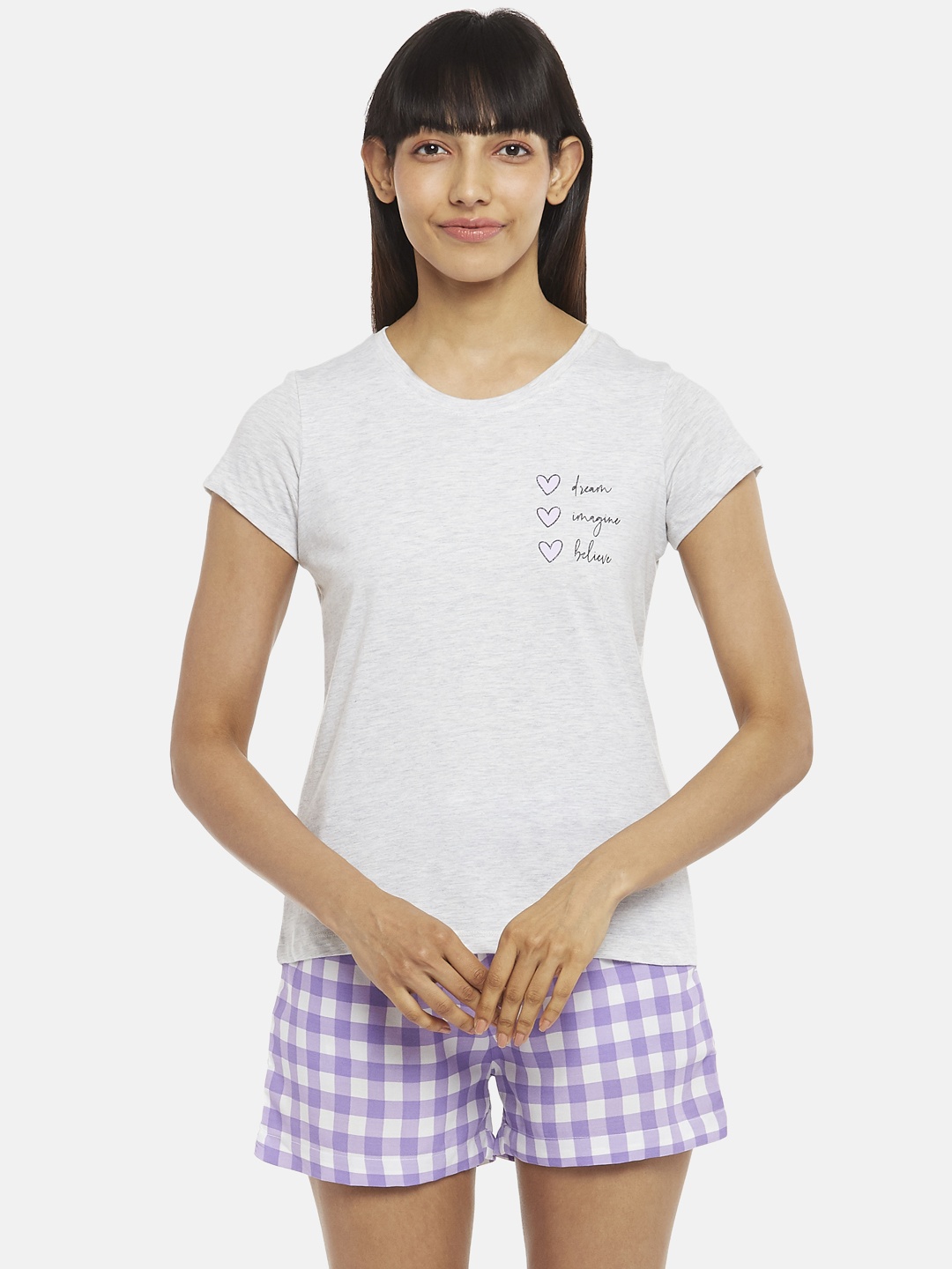 

Dreamz by Pantaloons Women White & Purple Night suit