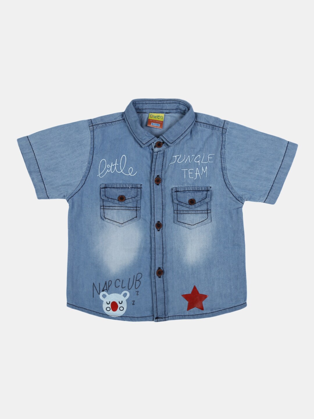 

V-Mart Unisex Kids Blue Infant Printed Denim Spread Collar Casual Shirt