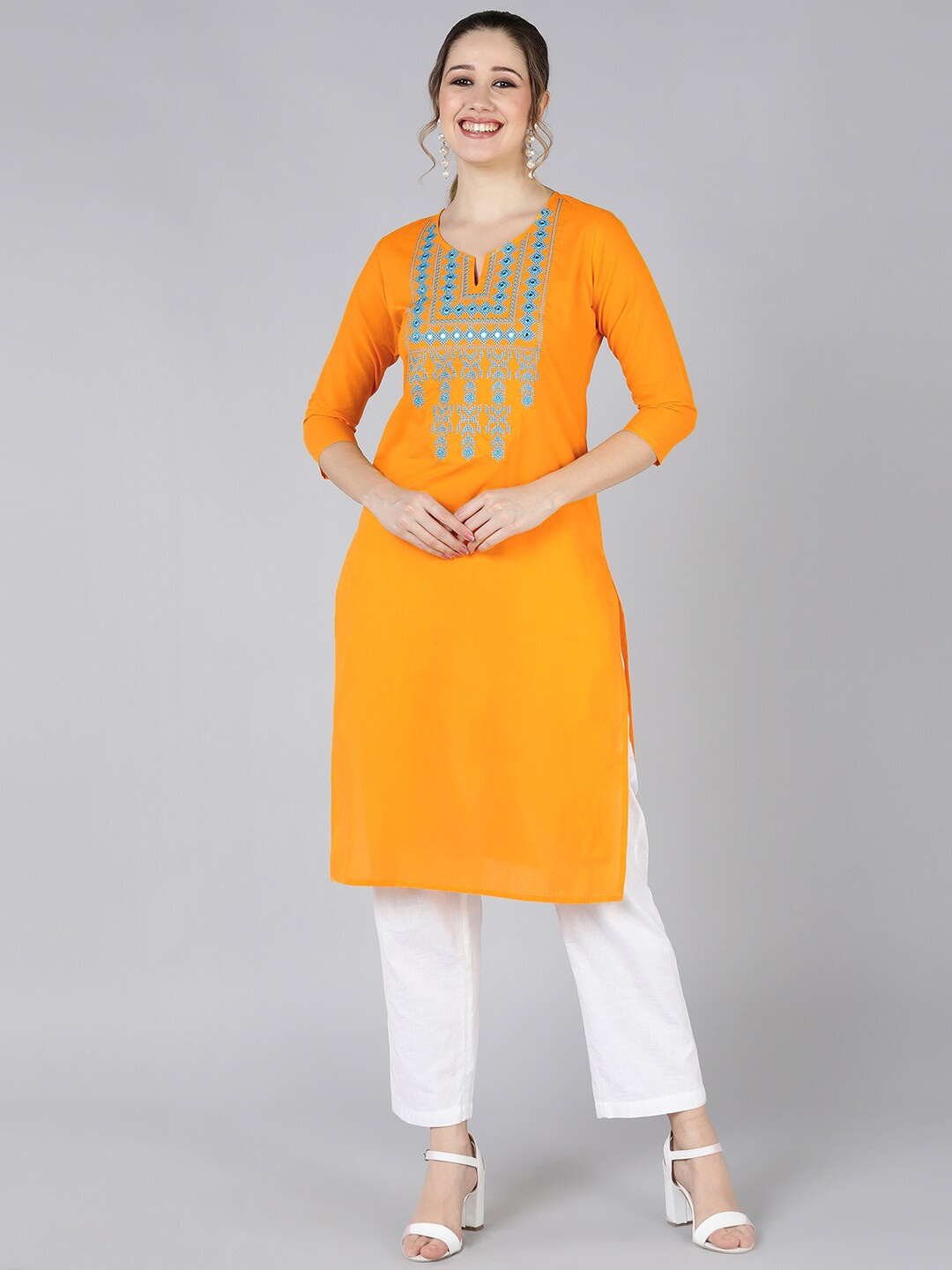 

Jaipur Folk Women Mustard Yellow Yoke Design Kurta