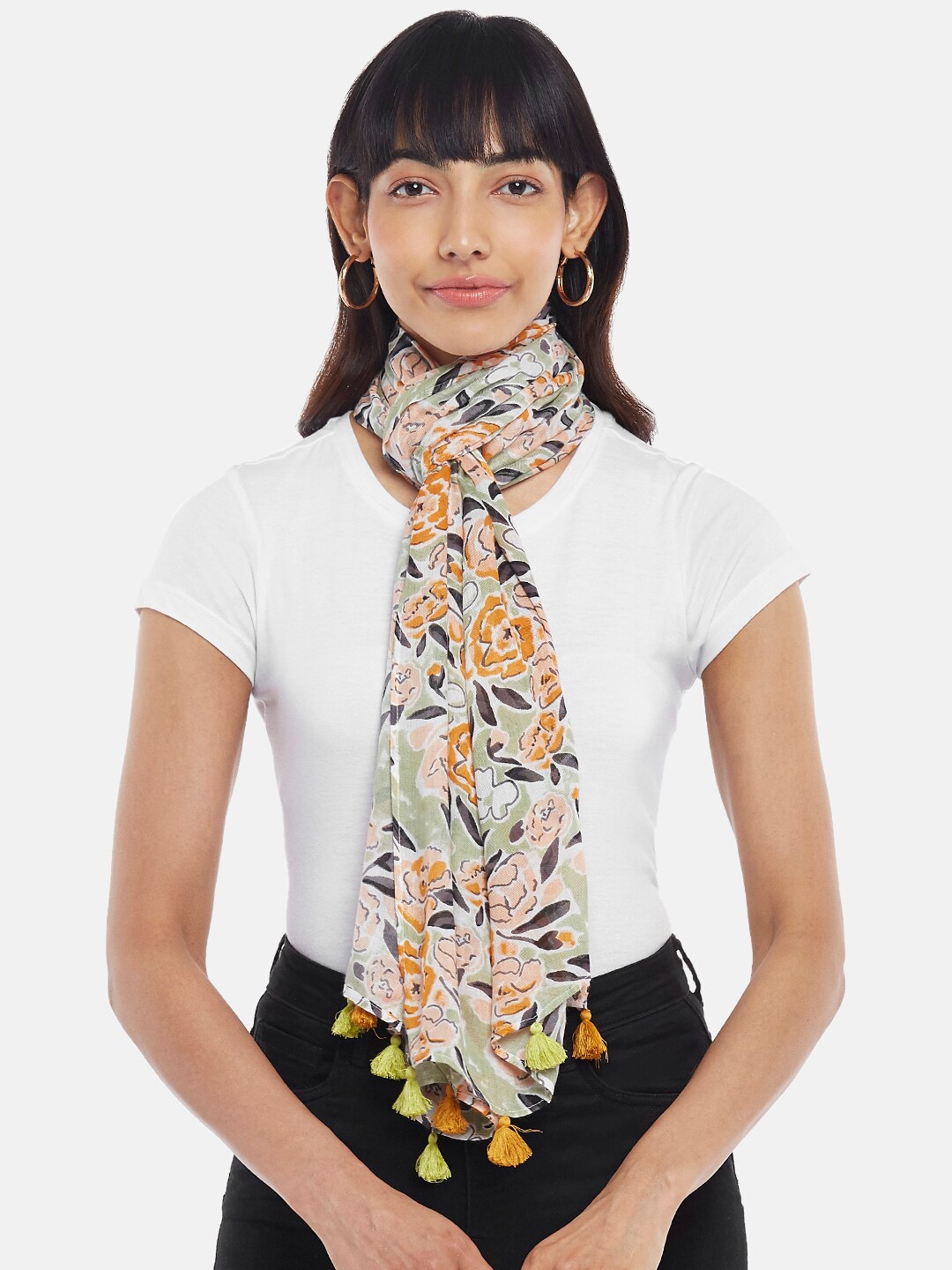 

Honey by Pantaloons Women Green & Orange Printed Scarf