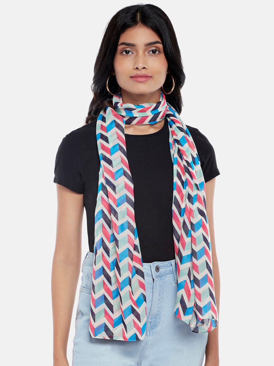 

Honey by Pantaloons Women Blue & Pink Printed Scarf