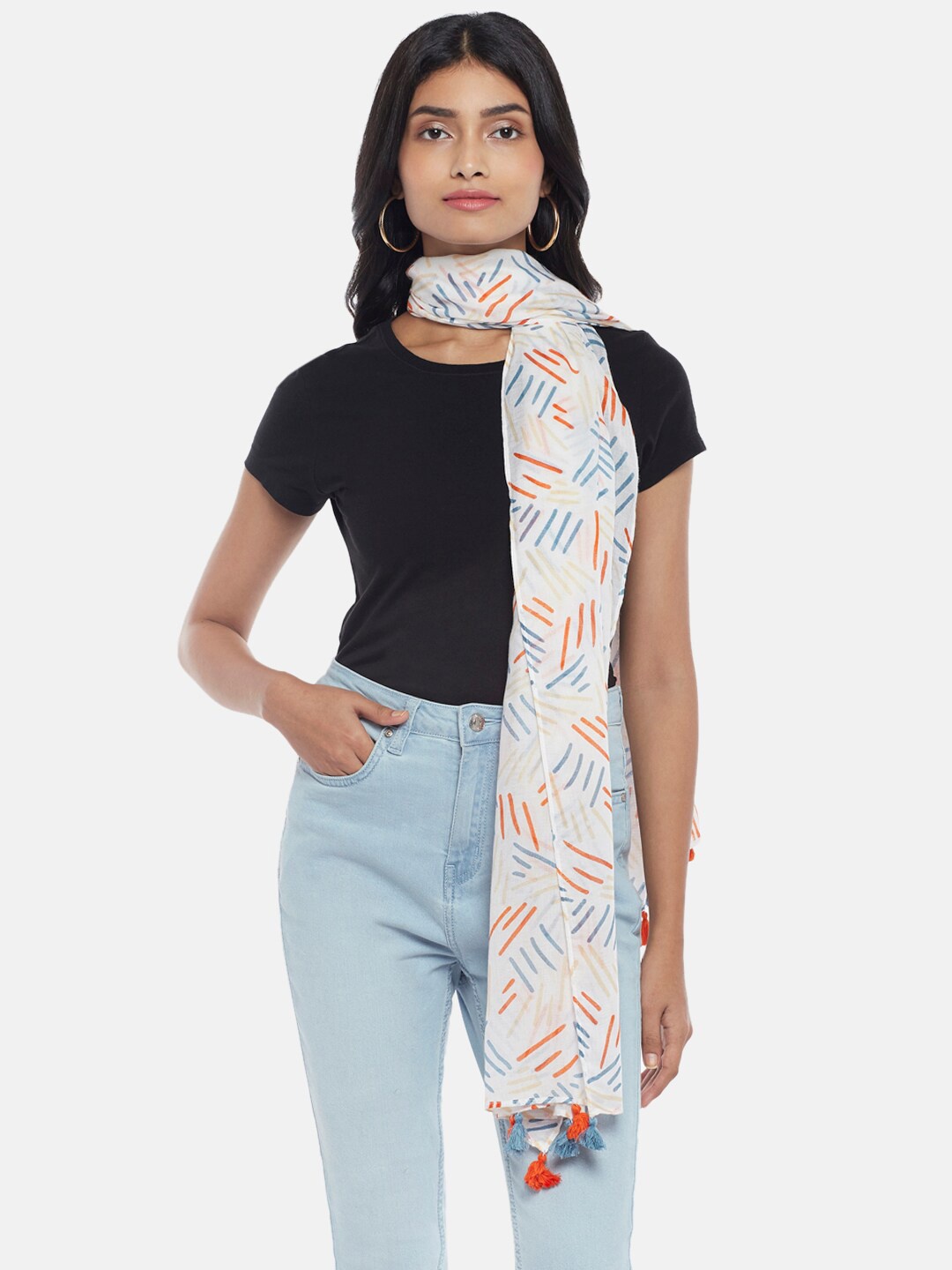 

Honey by Pantaloons Women White & Orange Printed Scarf