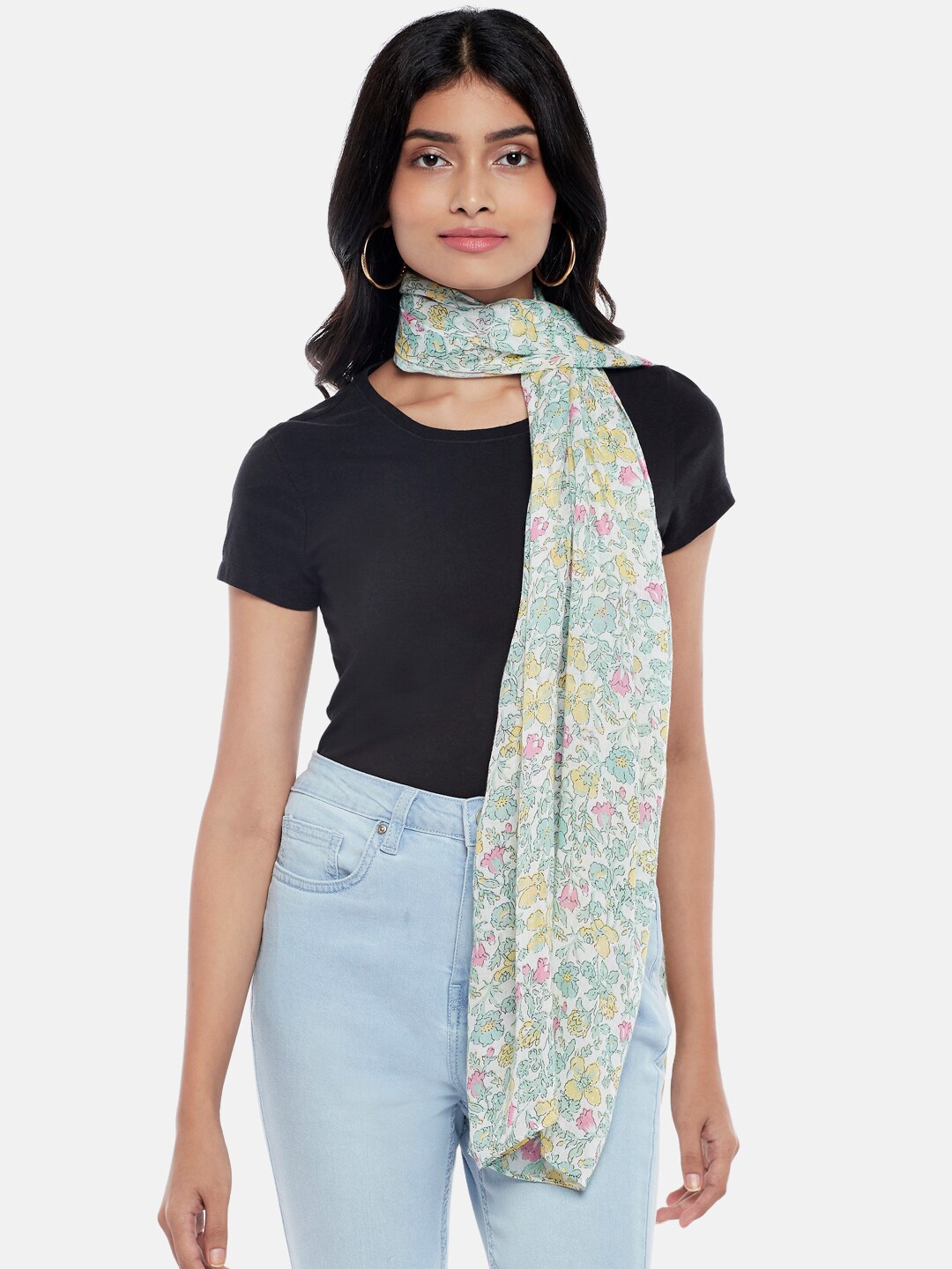 

Honey by Pantaloons Women Blue & Yellow Printed Scarf