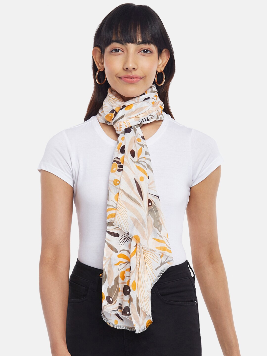 

Honey by Pantaloons Women White & Orange Printed Scarf