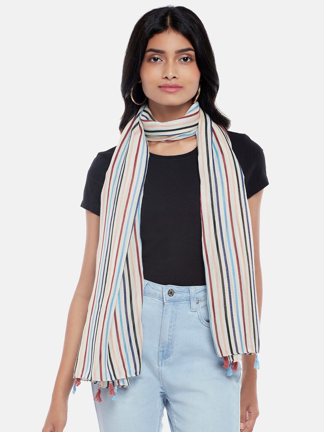 

Honey by Pantaloons Women White & Blue Striped Scarf