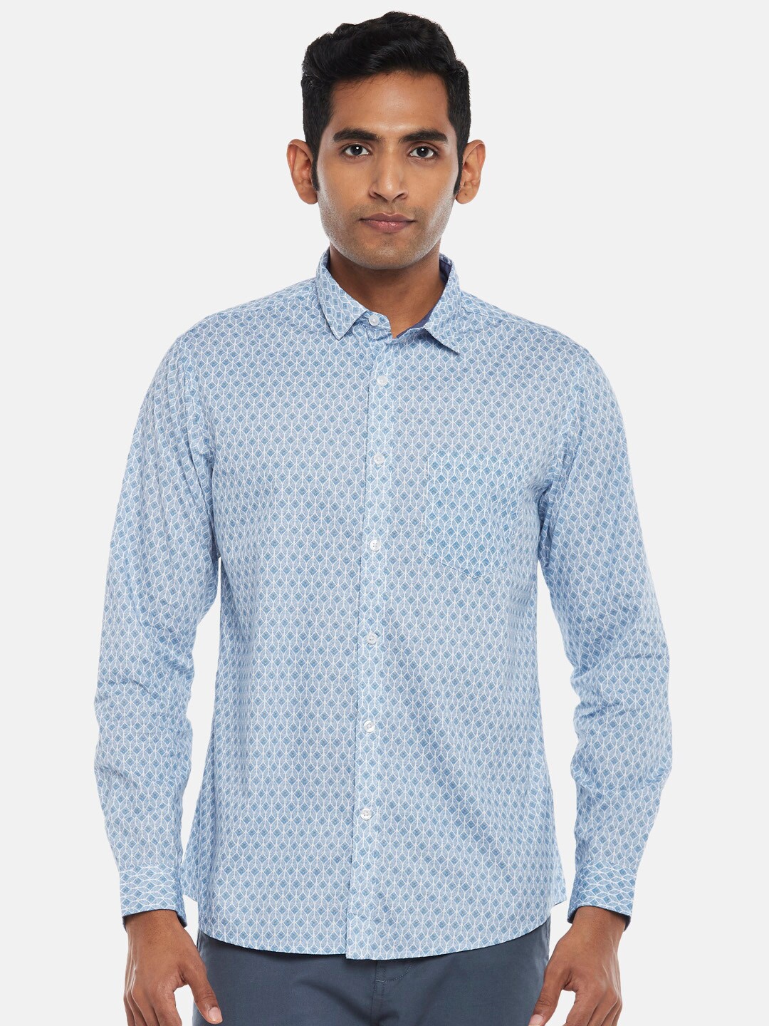 

BYFORD by Pantaloons Men Blue Slim Fit Printed Casual Shirt