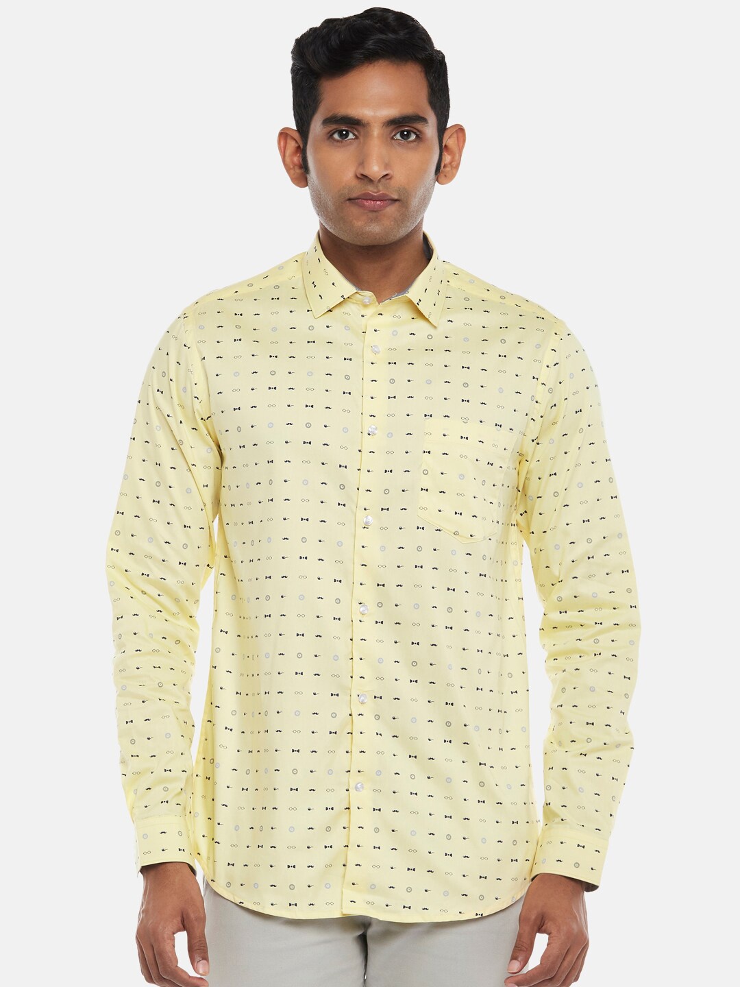 

BYFORD by Pantaloons Men Yellow Slim Fit Printed Casual Shirt