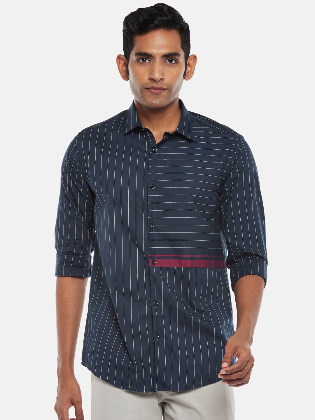 

BYFORD by Pantaloons Men Blue Slim Fit Striped Casual Shirt