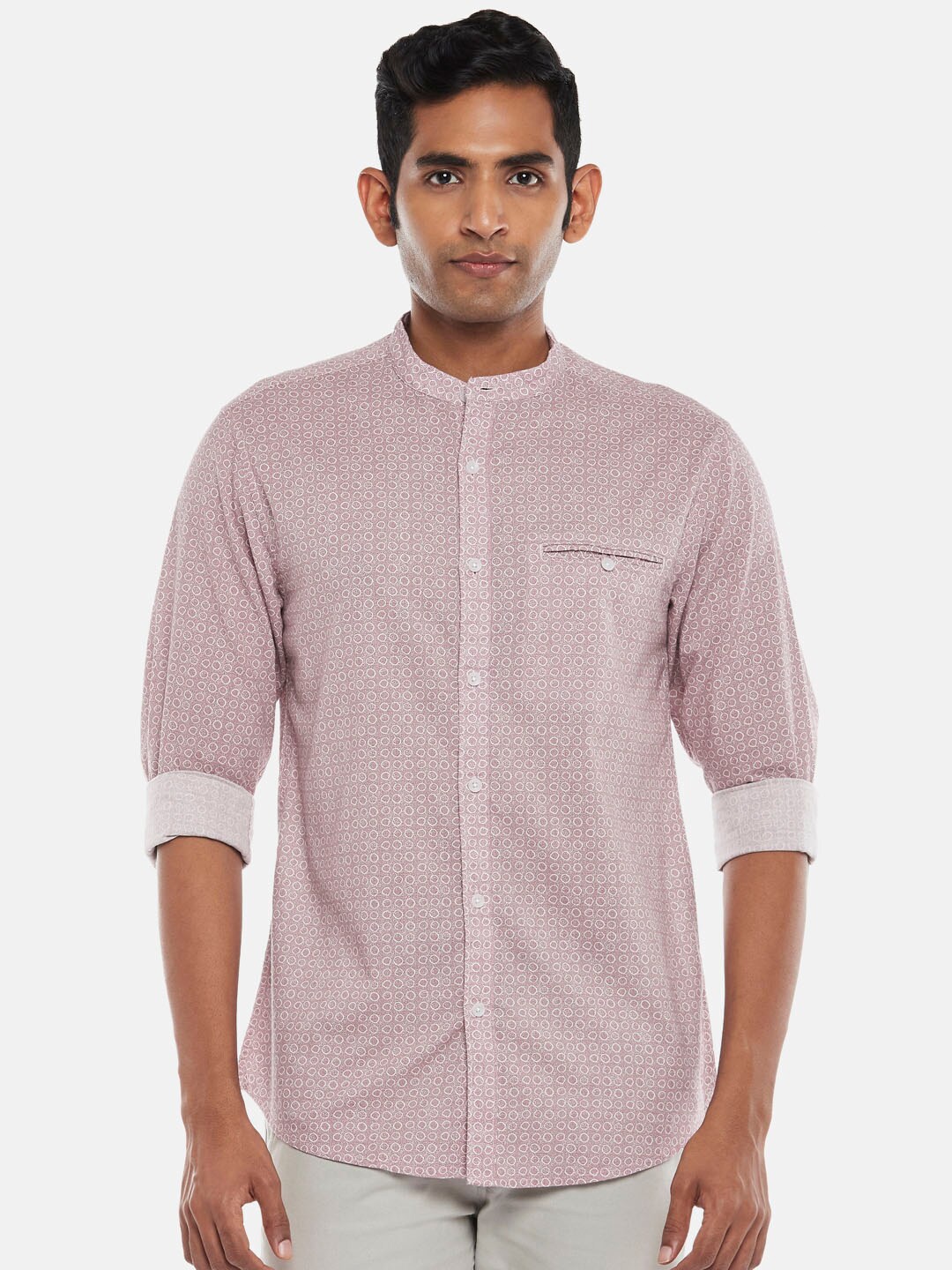 

BYFORD by Pantaloons Men Pink Slim Fit Printed Casual Shirt