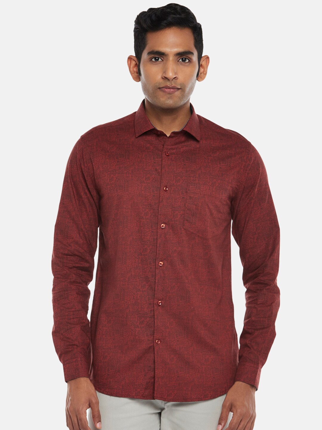 

BYFORD by Pantaloons Men Tan Slim Fit Printed Casual Shirt