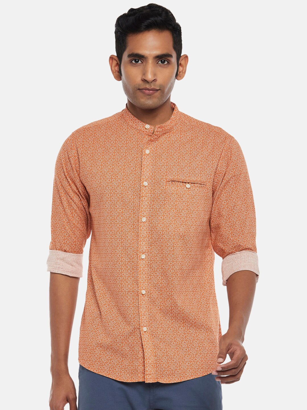 

BYFORD by Pantaloons Men Rust Slim Fit Printed Casual Shirt