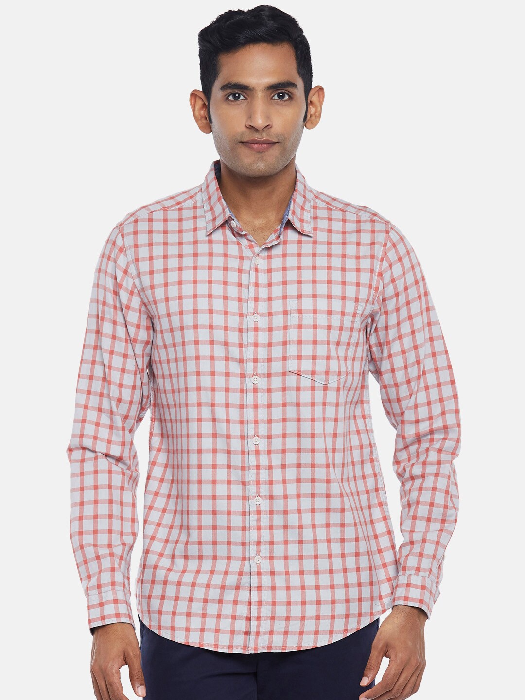

BYFORD by Pantaloons Men Grey Slim Fit Checked Casual Shirt