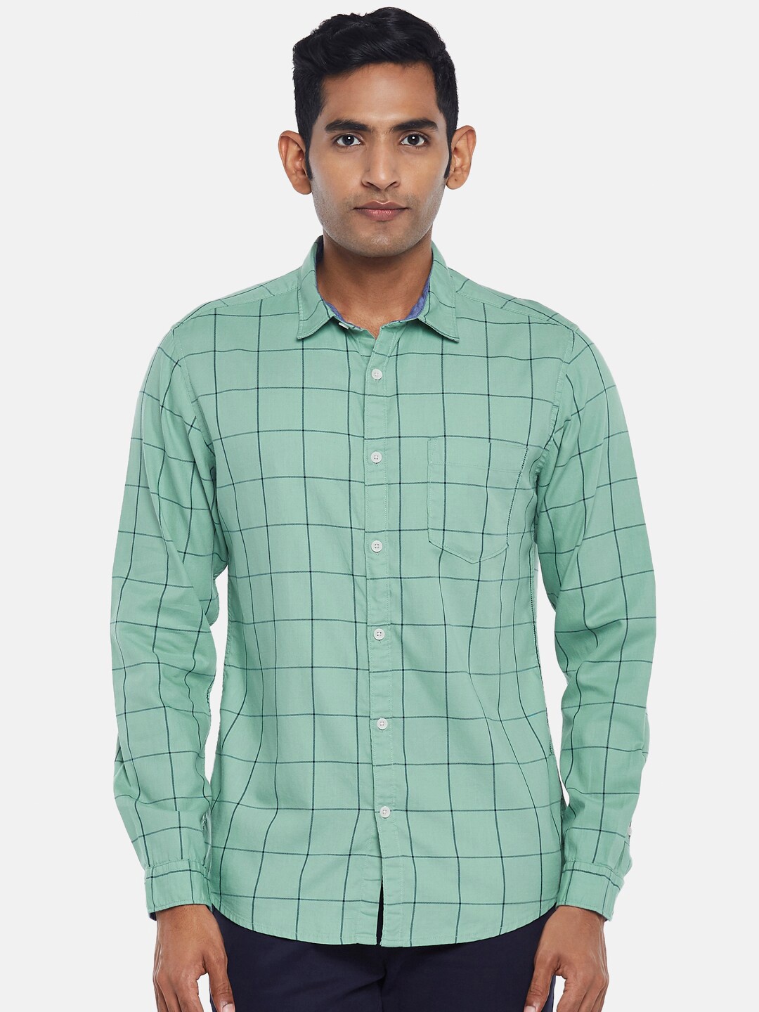 

BYFORD by Pantaloons Men Green Slim Fit Windowpane Checked Casual Shirt