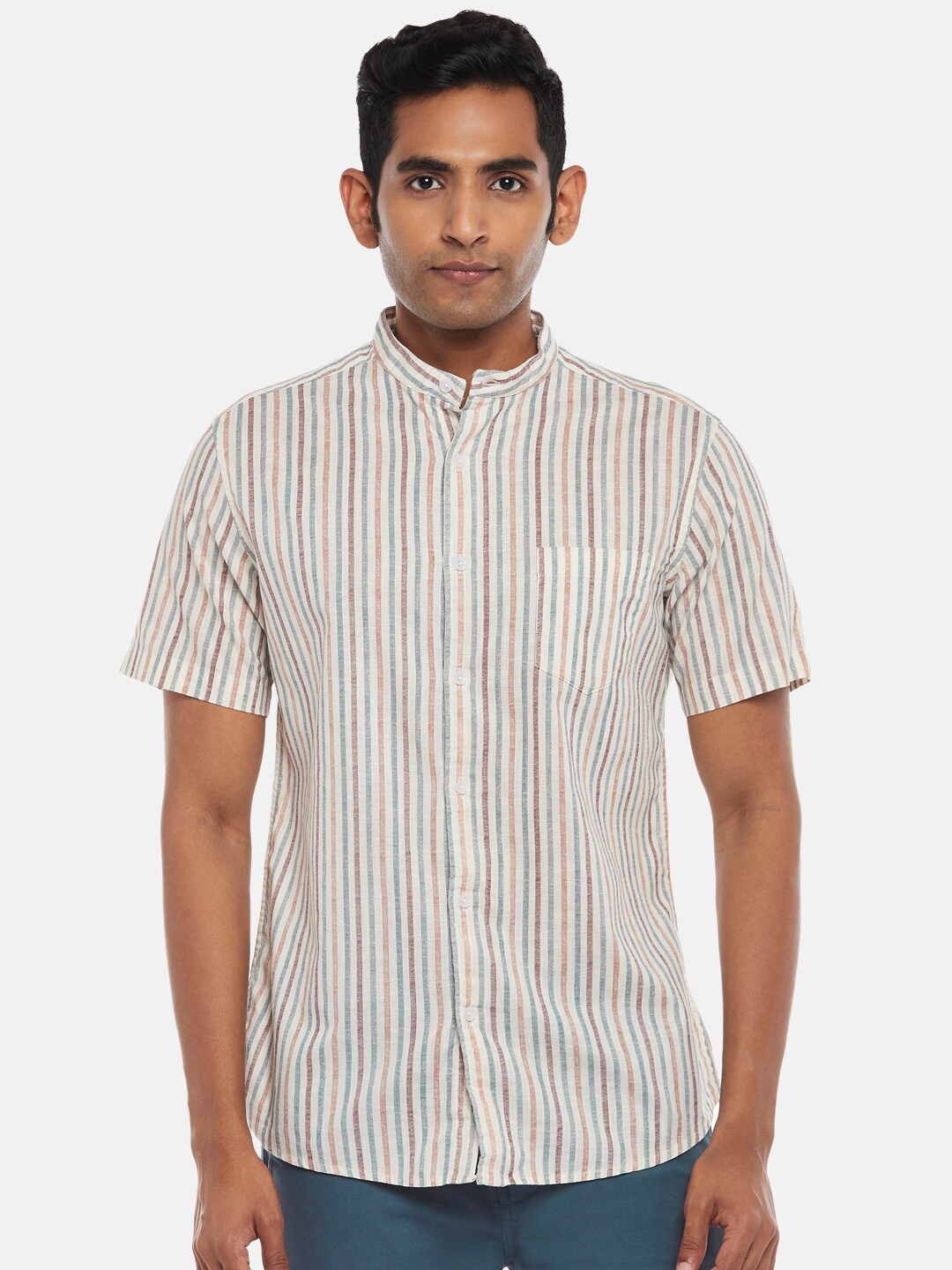 

BYFORD by Pantaloons Men Multicoloured Striped Casual Shirt, Off white