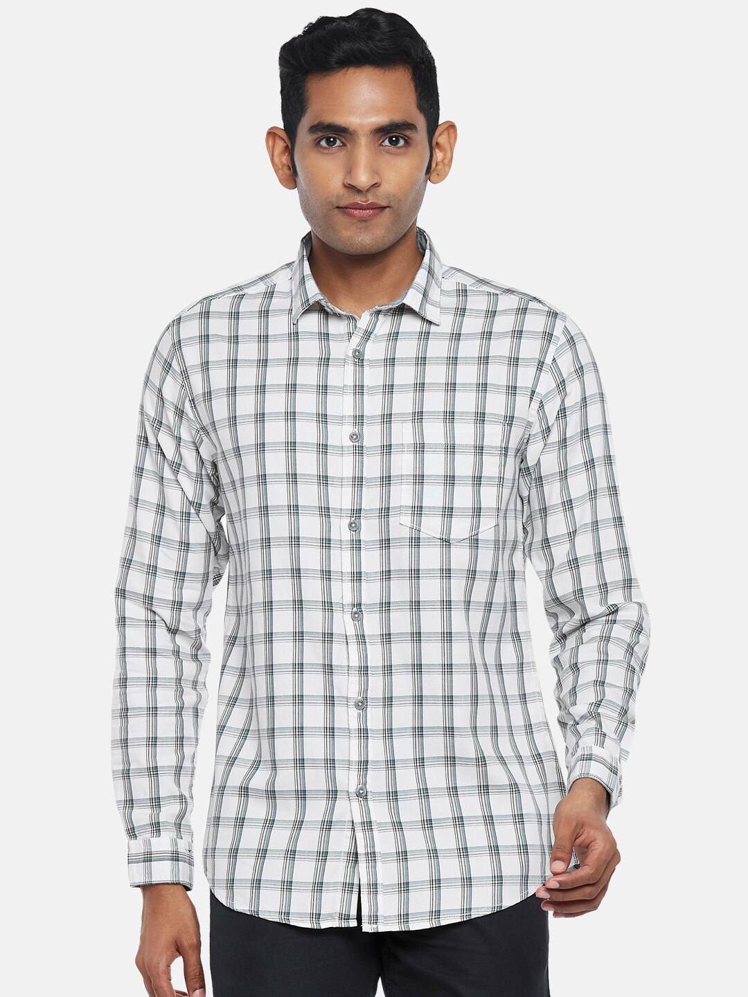 

BYFORD by Pantaloons Men Off White Slim Fit Checked Casual Shirt