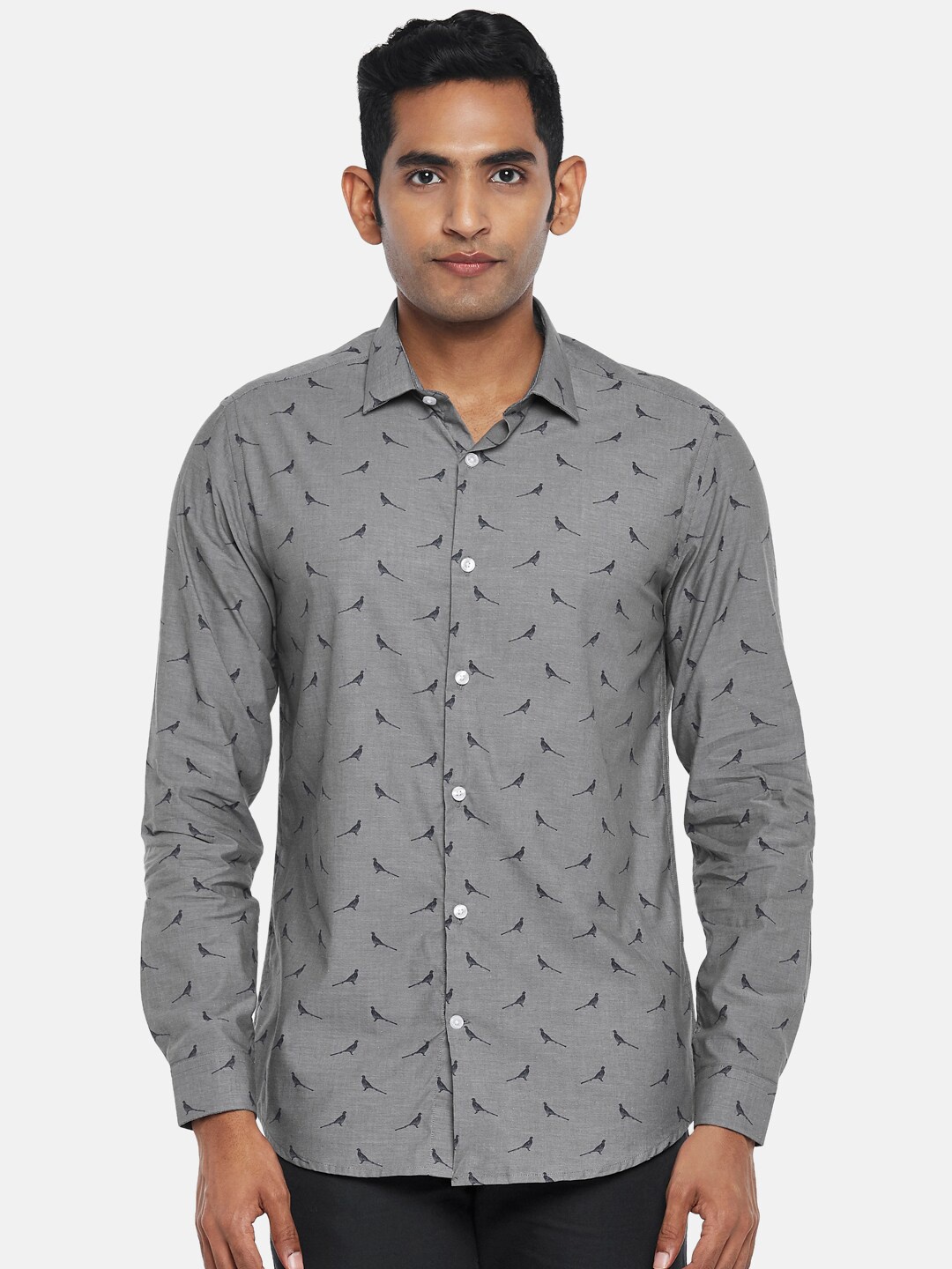 

BYFORD by Pantaloons Men Grey Slim Fit Printed Party Shirt