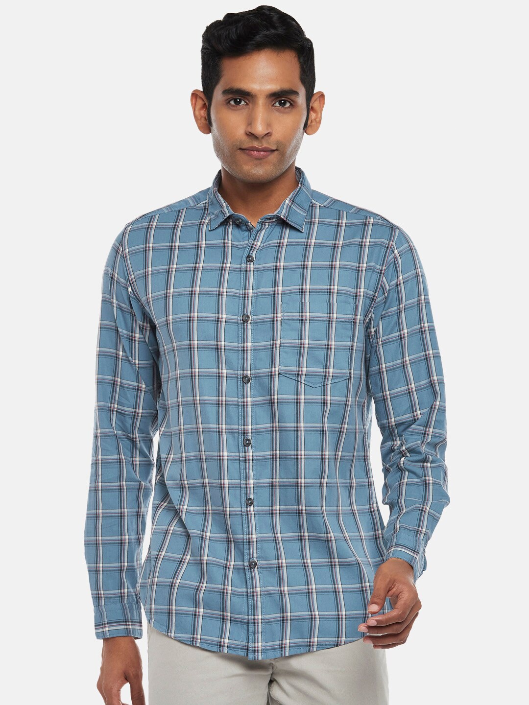 

BYFORD by Pantaloons Men Blue Slim Fit Tartan Checked Casual Shirt