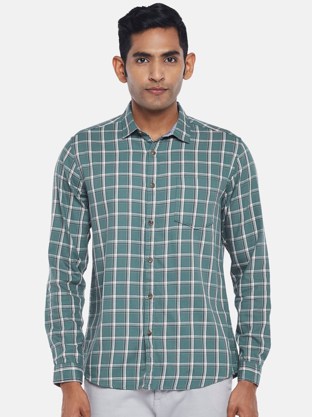 

BYFORD by Pantaloons Men Grey Slim Fit Windowpane Checks Checked Casual Shirt