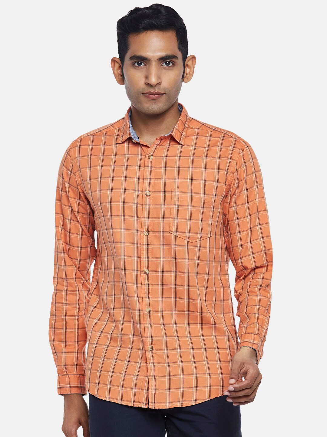 

BYFORD by Pantaloons Men Orange Slim Fit Checked Casual Shirt