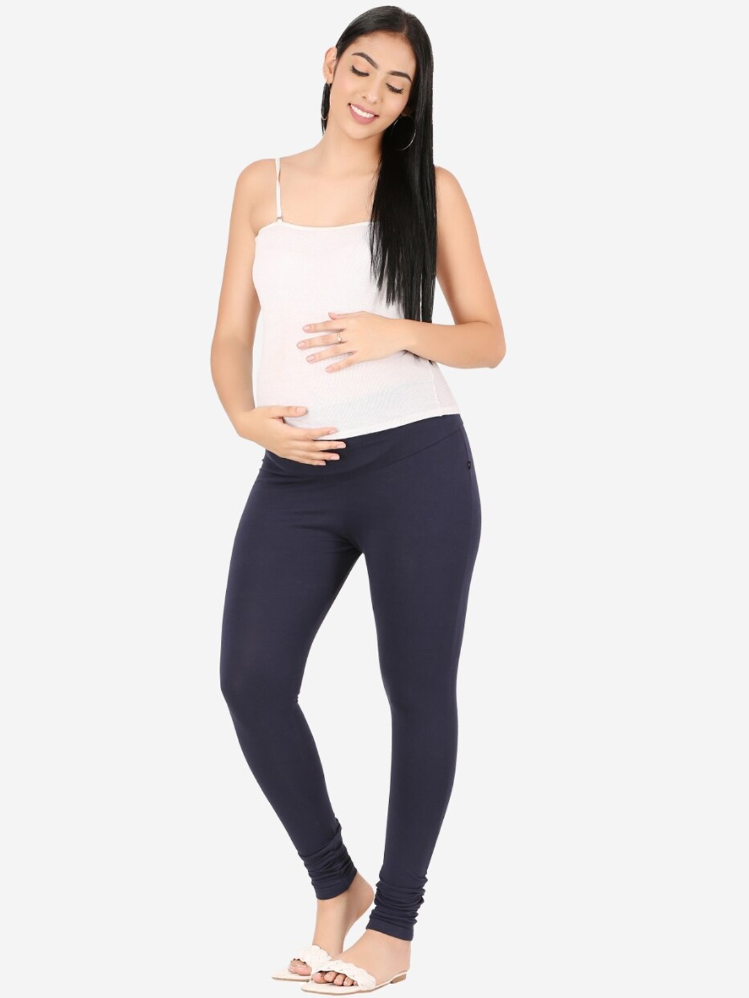 

MYLO ESSENTIALS (XXL) Women Navy Blue Solid Cotton Churidar-Length Maternity Leggings