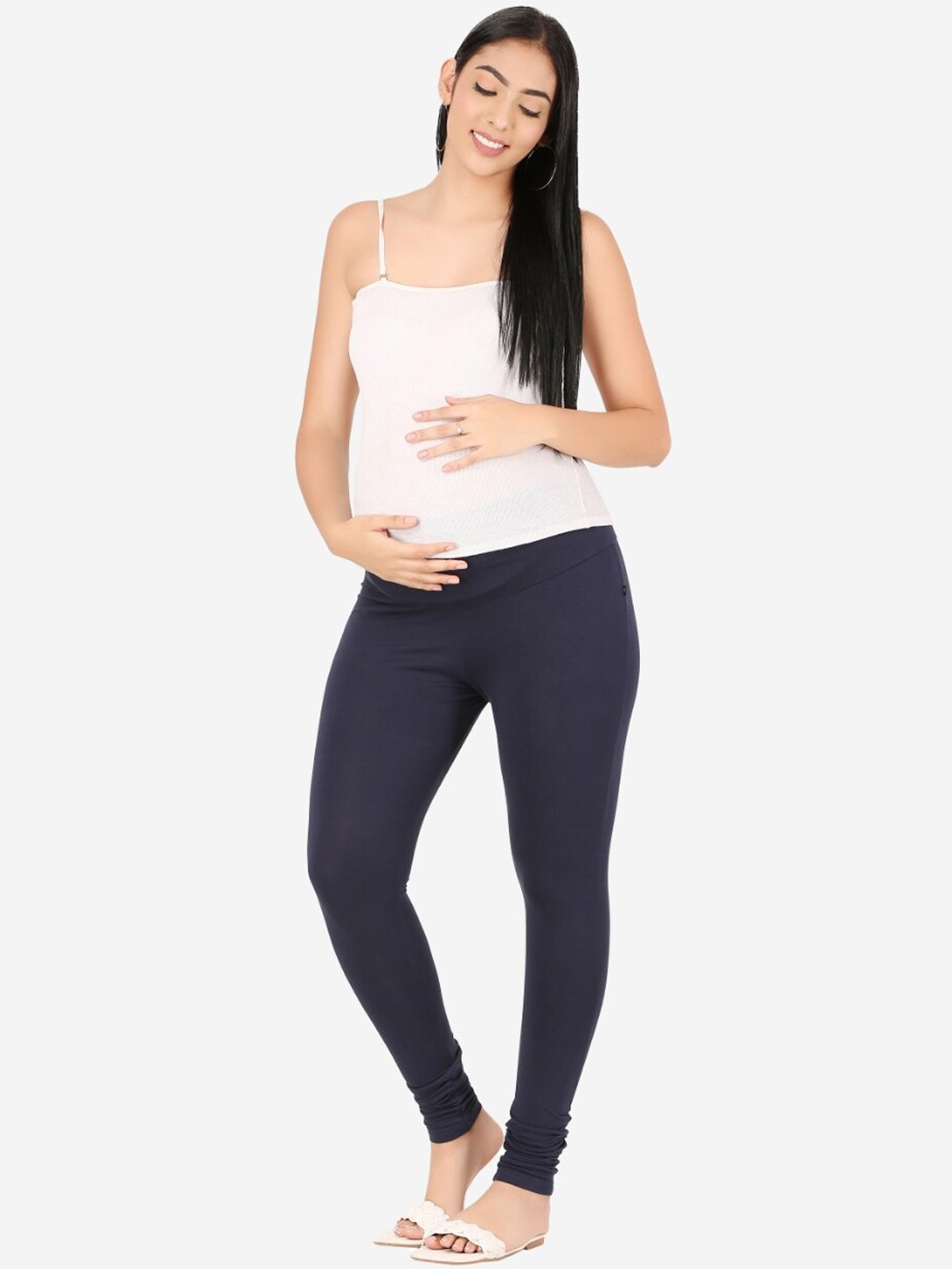 

MYLO ESSENTIALS Women Navy Blue Solid Ankle Length Maternity Leggings
