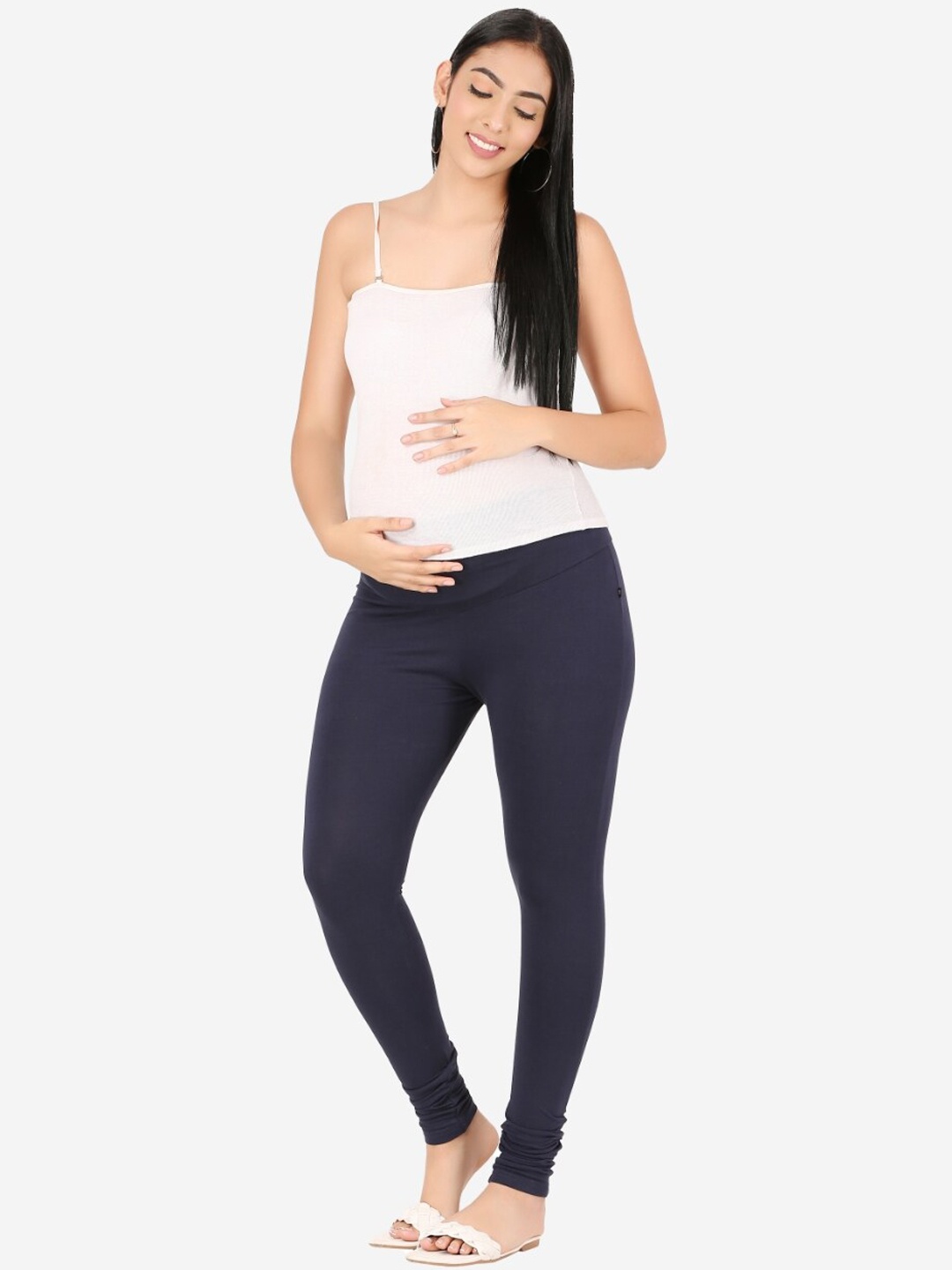 

MYLO ESSENTIALS Women Navy Blue Solid Ankle Length Maternity Leggings