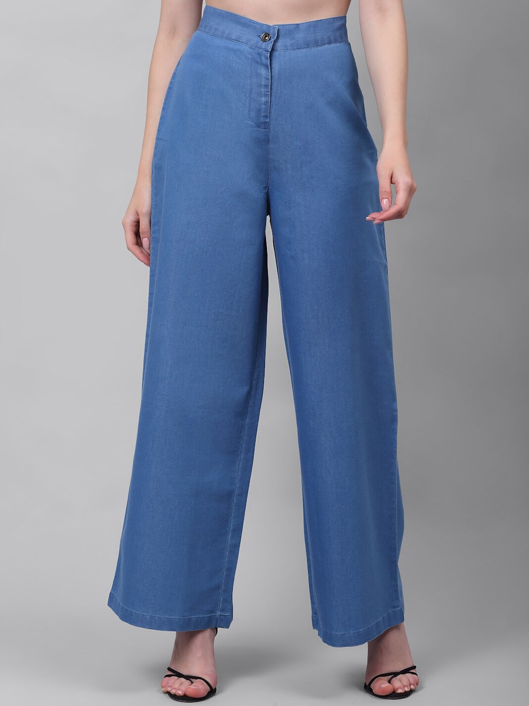 

NEUDIS Women Blue Flared High-Rise Trousers