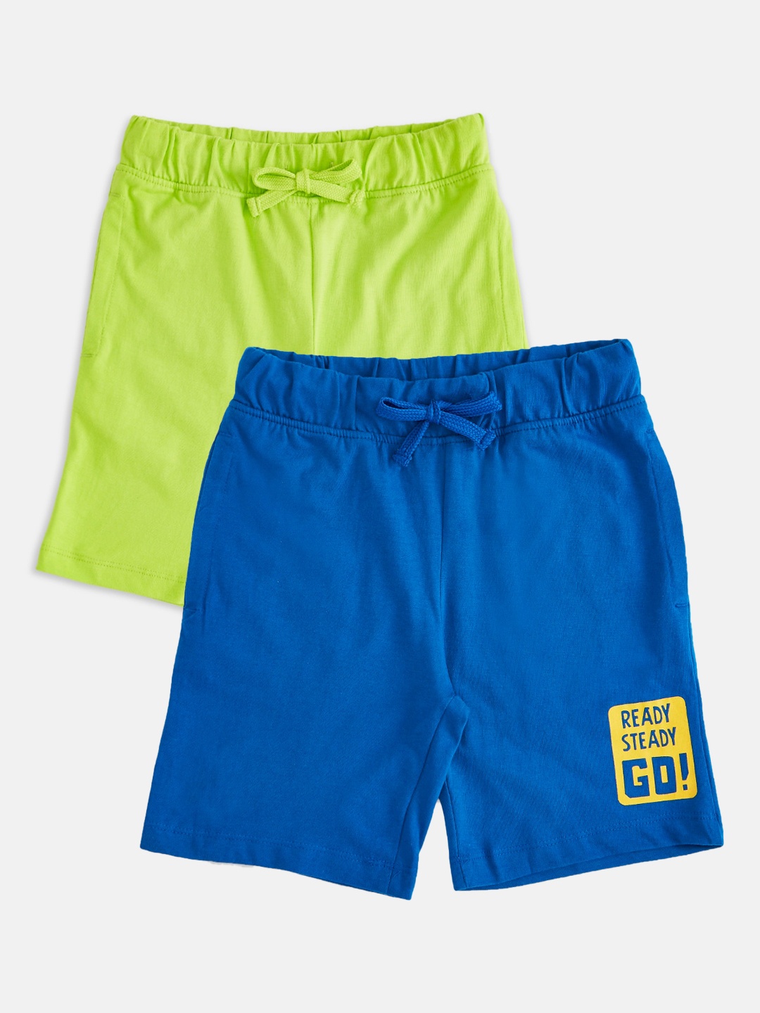 

Pantaloons Junior Set Of 2 Boys Green & Blue Solid Shorts