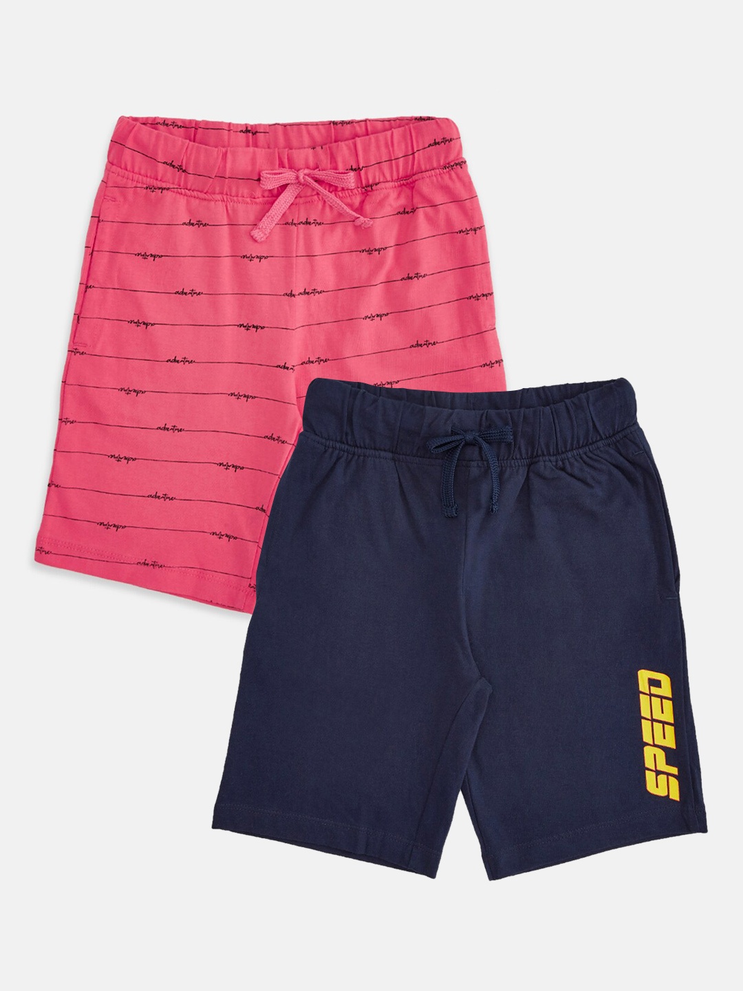 

Pantaloons Junior Boys Pink & Navy Blue Striped Cotton Shorts