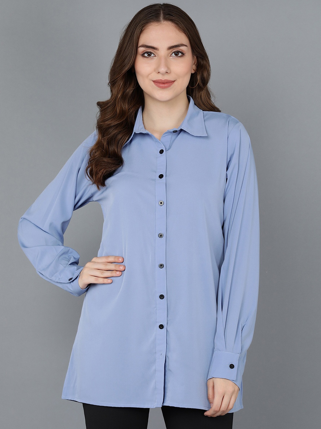 

Fashfun Women Blue Casual Shirt Longline Top