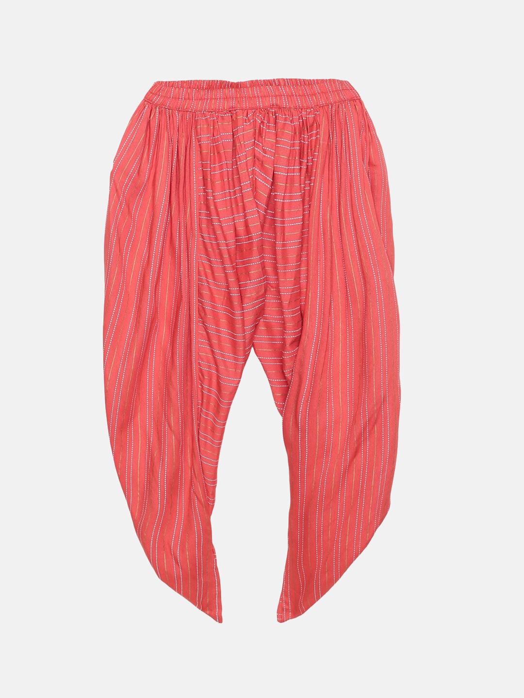 

KiddoPanti Girls Coral Red Printed Harem Pants