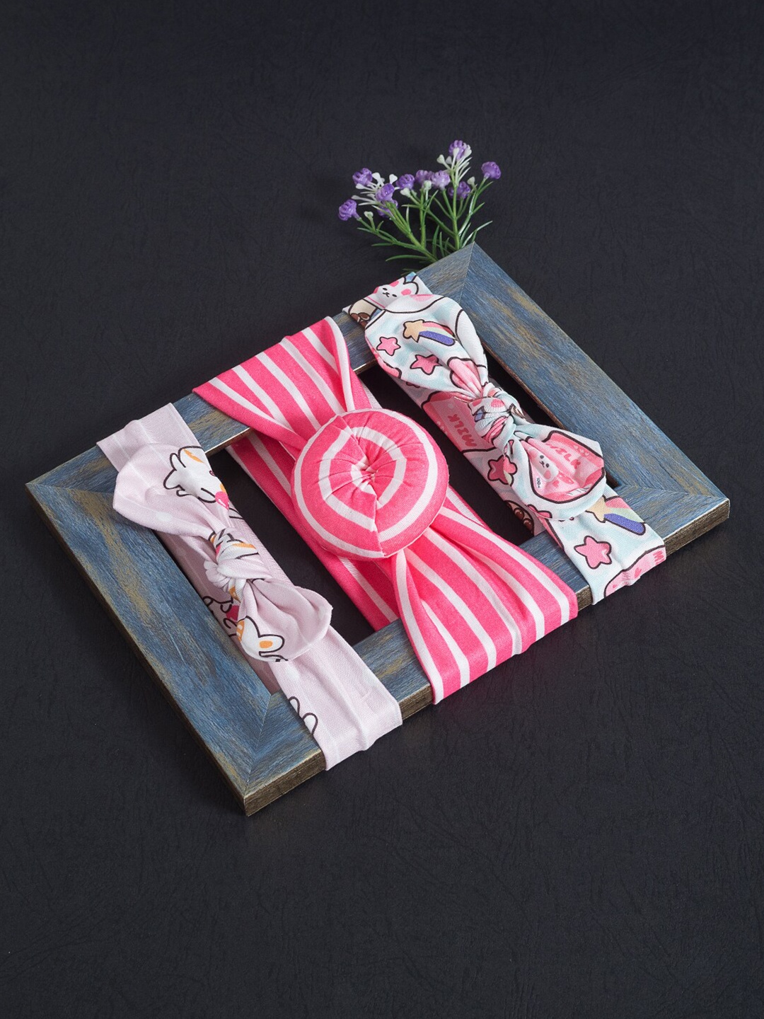 

Golden Peacock Girls Pink & White Set of 3 Lace Hairband