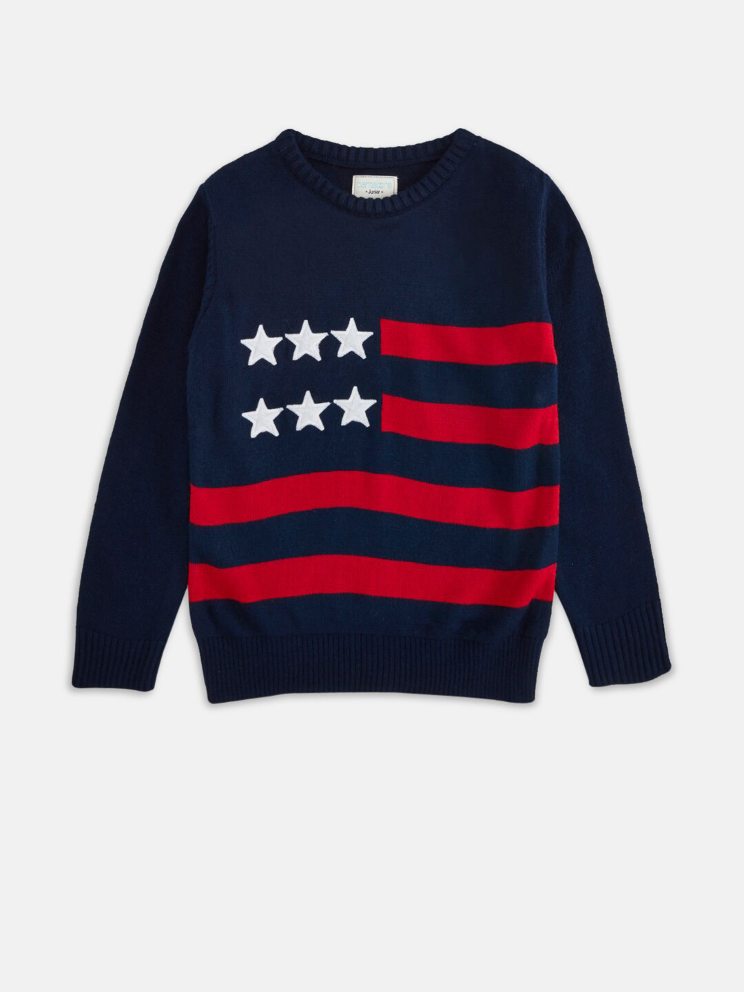 

Pantaloons Junior Boys Navy Blue & Red Printed Pullover