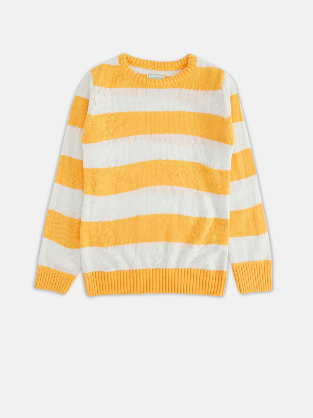 

Pantaloons Junior Boys Yellow & White Striped Colourblocked Pullover