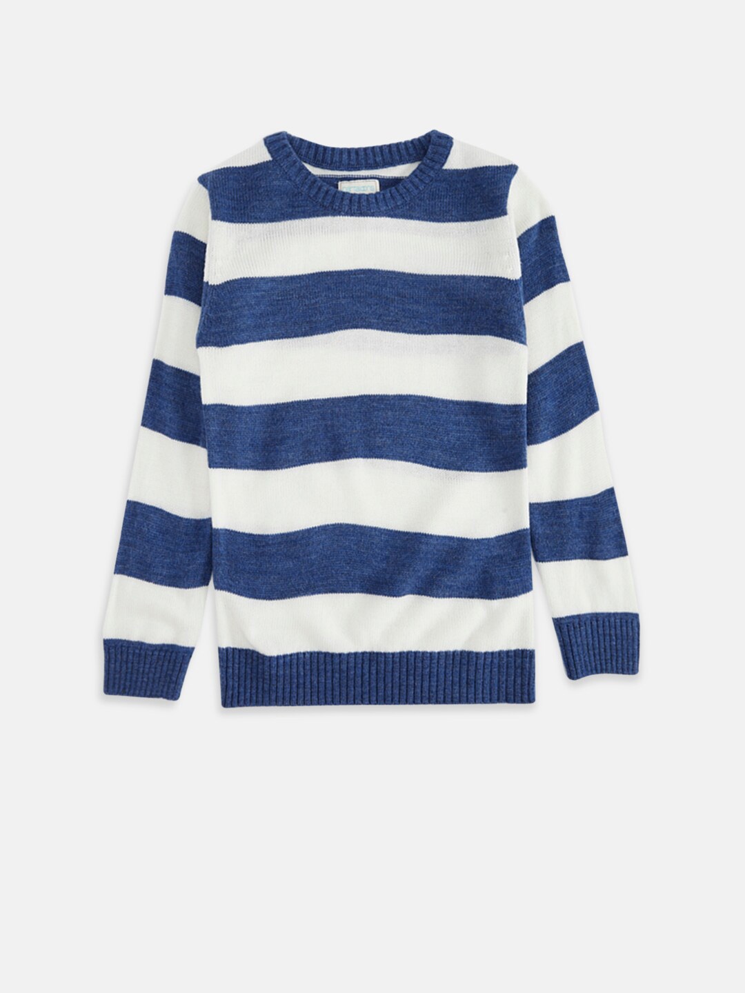 

Pantaloons Junior Boys Blue & White Striped Colourblocked Pullover