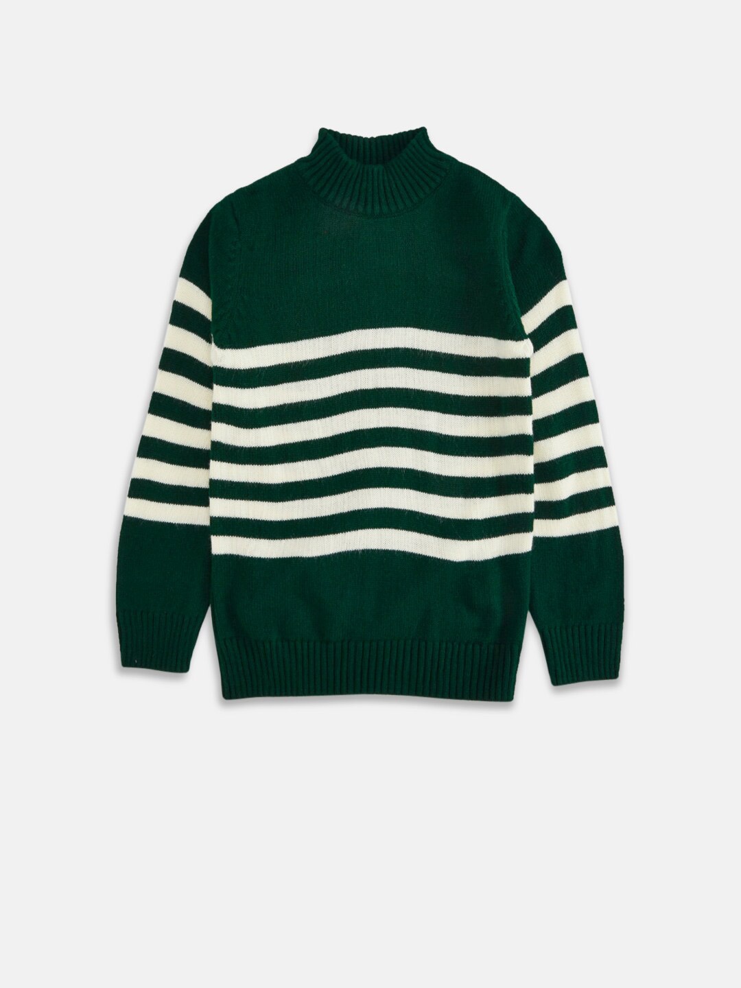 

Pantaloons Junior Boys Olive Green & White Striped Acrylic Pullover