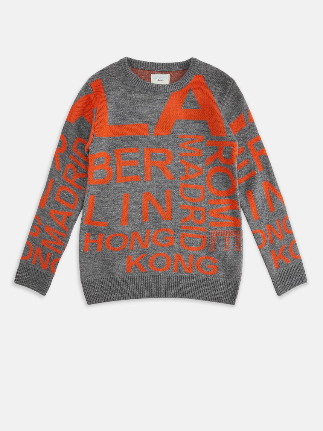 

Pantaloons Junior Boys Grey & Orange Typography Printed Pullover